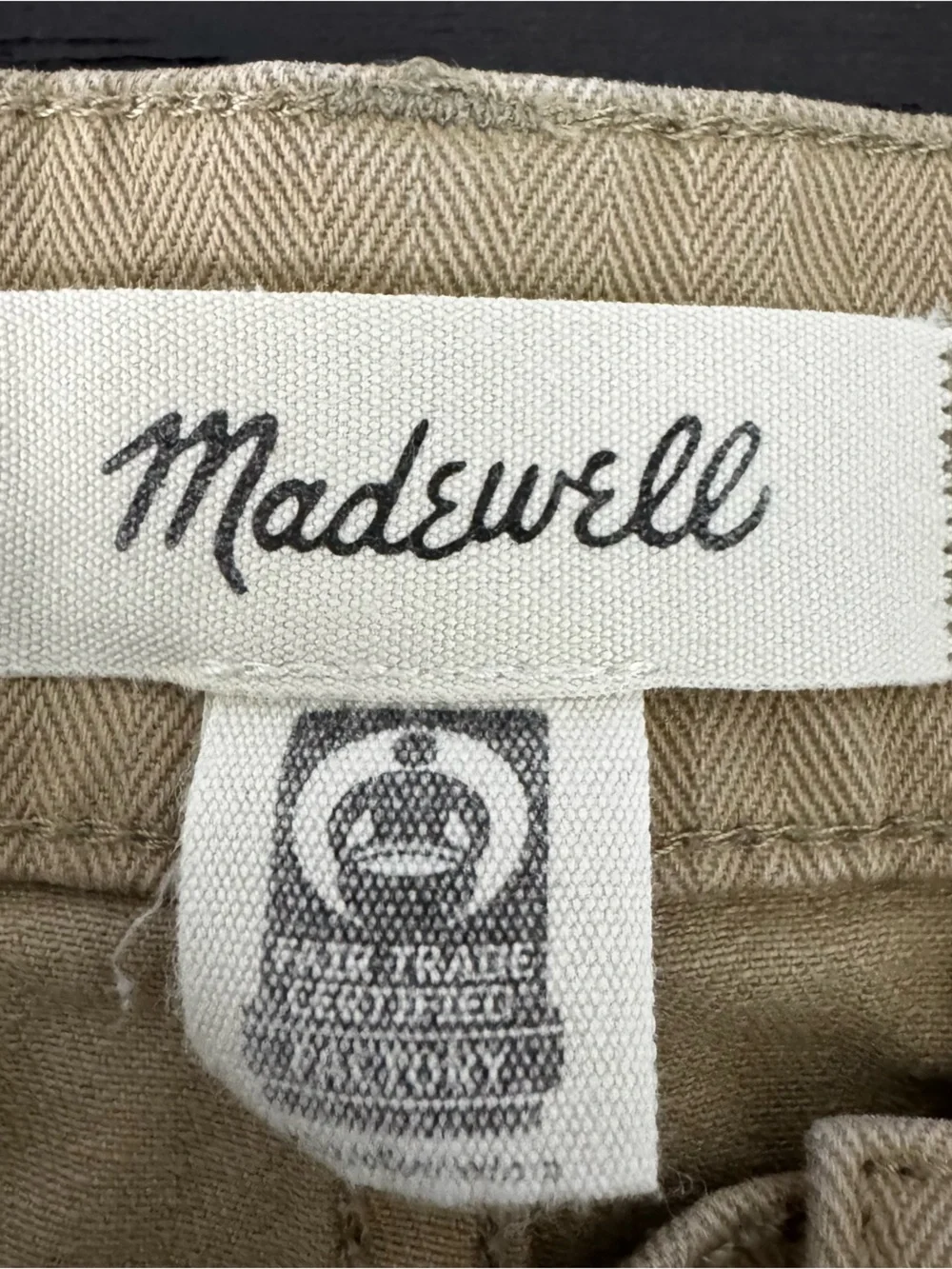 Madewell Garment-Dyed '90s Straight Cargo Pants Herringbone Tan Utility Sz 14/32
